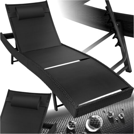 Chaise longue en rotin résistant anti-UV Coussin de tête amovible noir