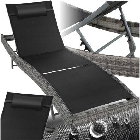 Chaise longue en rotin anti-UV Coussin de tête amovible gris tacheté