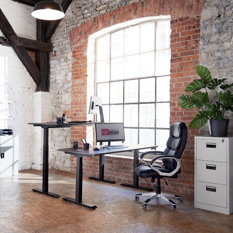 Relaxdays Pied de bureau réglable en hauteur électrique, 71-121cm,  assis/debout, fonction mémoire, acier, blanc