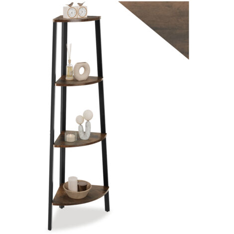 Tectake – Étagère d'angle industrielle 34x34x125 cm – Bois foncé et acier – 4 niveaux – Charge max 5 kg par étagère – Stabilité renforcée (1/5)