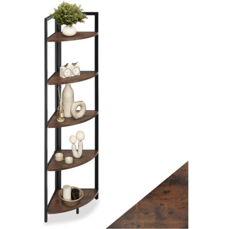 Étagère d’angle style industriel 30x30x150 cm bois foncé (1/5)