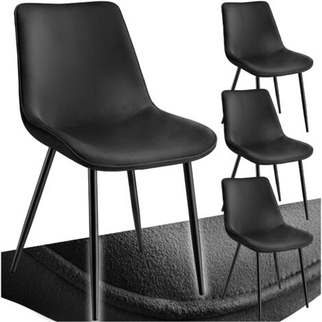 Tectake – Lot de 4 chaises ergonomiques rembourrées en velours noir – Hauteur d'assise 47,5 cm – Pour salle à manger, salon ou bureau