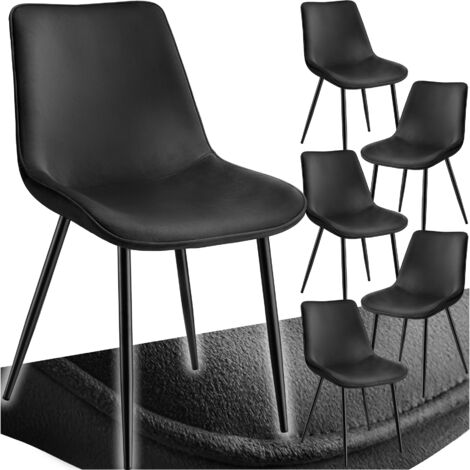 Tectake – Lot de 6 chaises rembourrées ergonomiques en velours noir – Assise confortable – Dimensions 48x40cm – Hauteur d'assise 47,5cm
