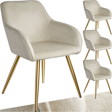 Ensemble de 4 chaises rembourrées aspect velours crème et or