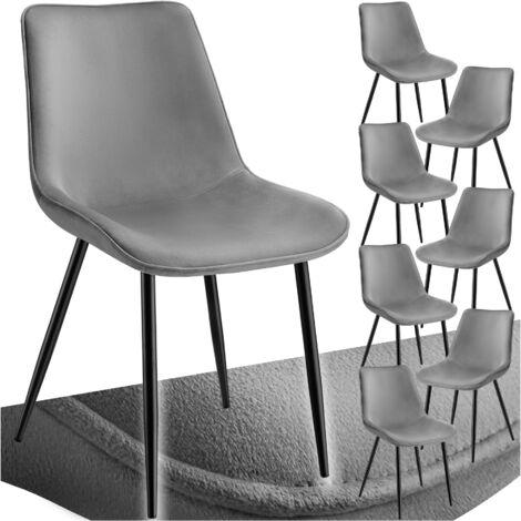 Tectake – Lot de 8 chaises rembourrées velours ergonomique gris – Dimensions 48x59x82,5 cm – Hauteur d'assise 47,5 cm – Capacité 120 kg