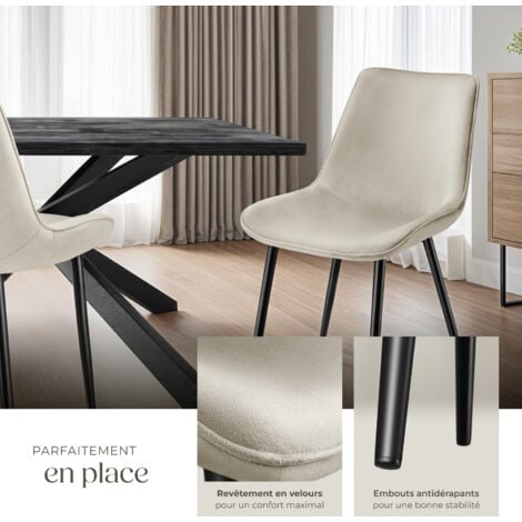 Lot de 6 chaises Rembourrées aspect velours assise Ergonomique crème