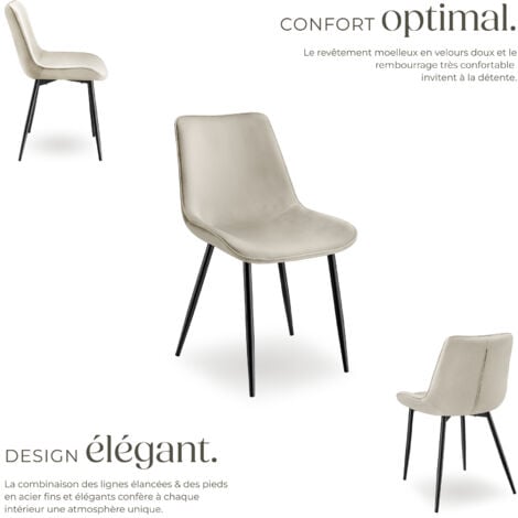 Lot de 6 chaises Rembourrées aspect velours assise Ergonomique crème
