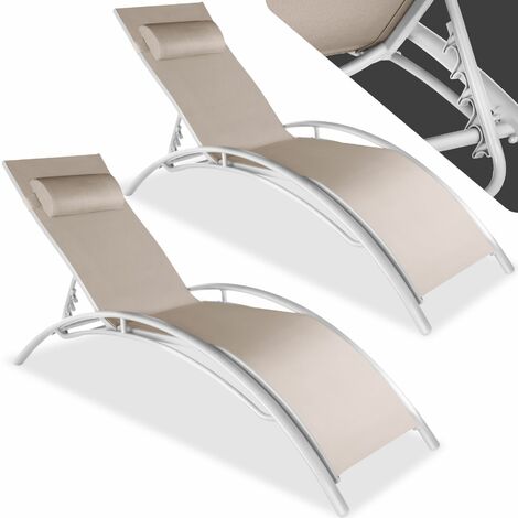 Lot de 2 transats en aluminium réglable coussin polyester beige