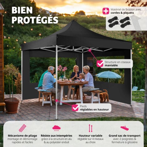 Pavillon de jardin 3 x 3 m avec cadre en aluminium Étanche
