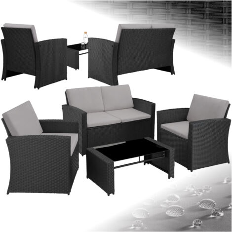 Canapé de jardin Lounge en rotin Pour 4 personnes noir et gris
