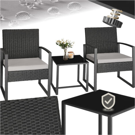 Ensemble de salon jardin en rotin pour 2 personnes gris/noir