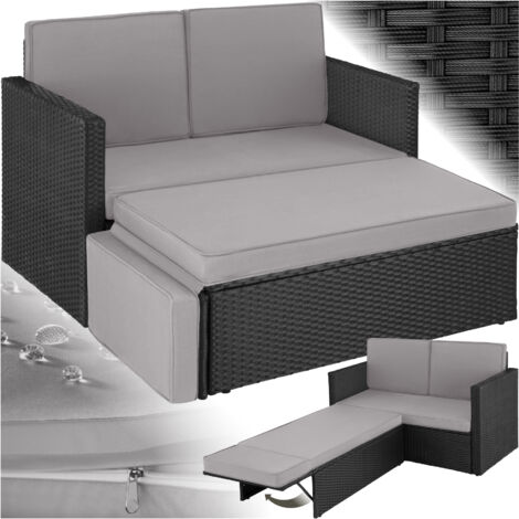 Canapé de jardin Lounge en rotin 2 places noir/gris