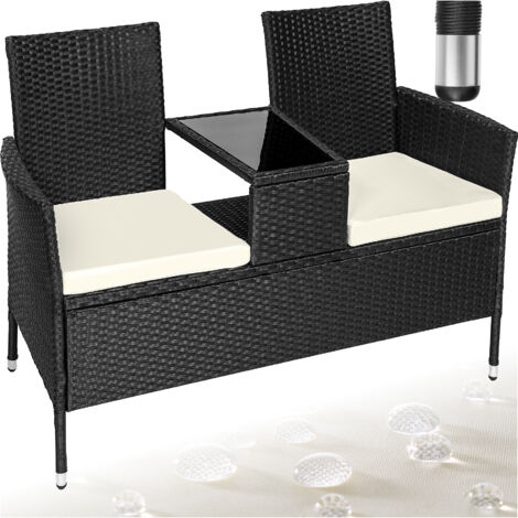 Canapé de jardin 2 places en résine tressée et acier noir beige