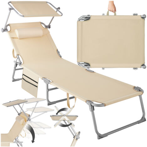 Bain de soleil 4 positions pliable en polyester et acier beige (1/5)