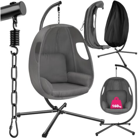Fauteuil suspendu coussin d'assise épais pivotant 360° gris anthracite