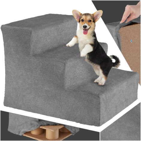 Escalier pour animaux domestiques avec housse en peluche gris