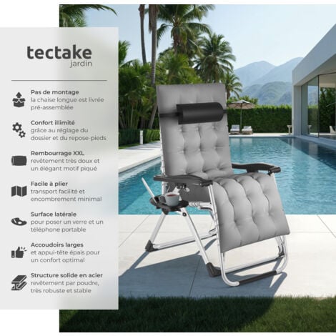 Chaise longue pliable rembourrage et appui-tête amovibles