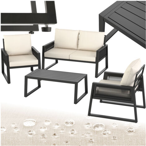 Salon de jardin 1 canapé 2 fauteuils et table design corde (1/5)