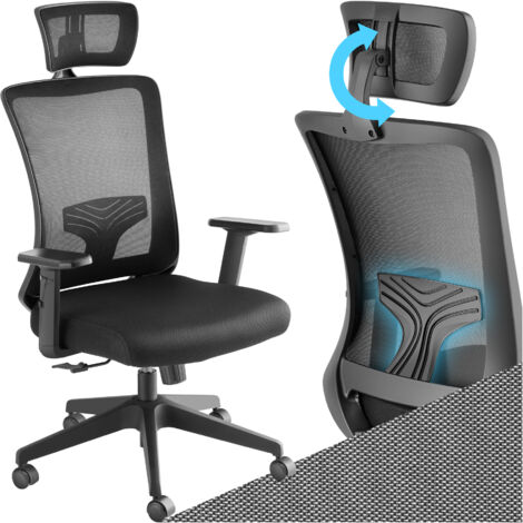 Tectake – Fauteuil de bureau ergonomique avec appuie-tête réglable – Dossier haut et soutien lombaire – Revêtement mesh pour circulation d'air – Hauteur d'assise réglable (1/5)