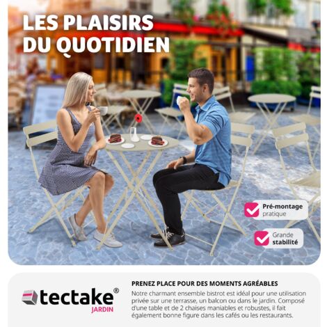Ensemble Table Ronde + 2 Chaises Pliantes Bistrot – Acier Laqué Époxy, Idéal Balcon, Terrasse & Jardin 2 Personnes