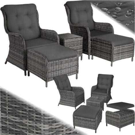 Tectake – Salon de jardin 2 à 4 places – Résistant aux intempéries – Tressage en résine tressée – Coussins hydrofuges – Table avec plateau en verre (1/9)