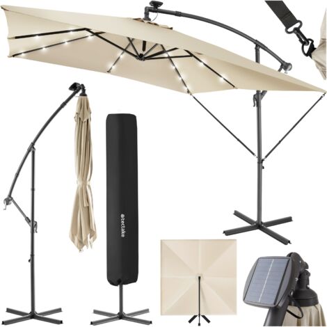 Parasol à LED solaire avec manivelle 2,5 x m hydrofuge beige