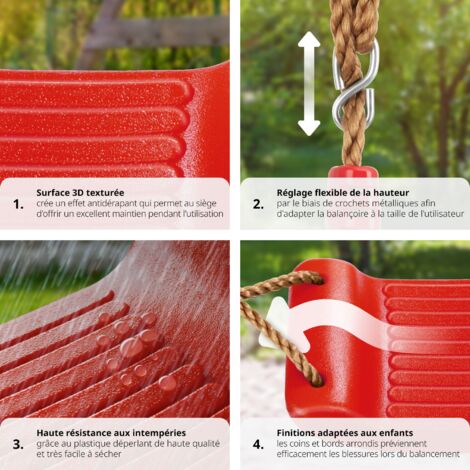 AROMUJOY Balançoire Enfant 2 Pièces – Siège Antidérapant 3D – Hauteur Réglable 110-180 Cm – Rouge – Intérieur/Extérieur