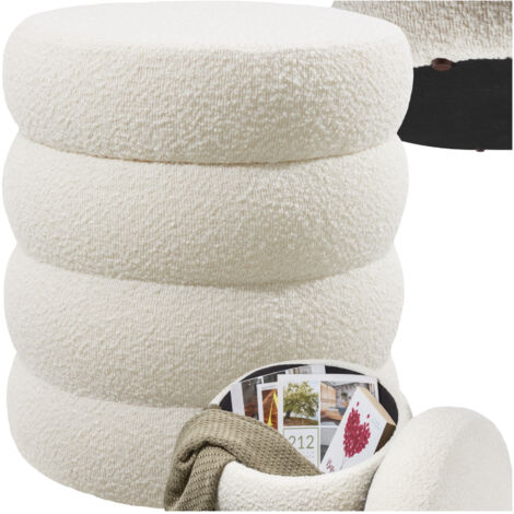 Tabouret rembourré en revêtement doux et espace de rangement beige (1/5)