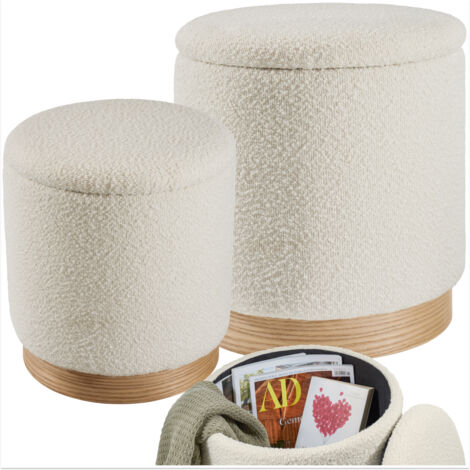 Tectake – Lot de 2 tabourets bouclés avec rangement – Dimensions 38x42cm et 32x34cm – Capacité 120kg – Tissu polyester et MDF (1/5)