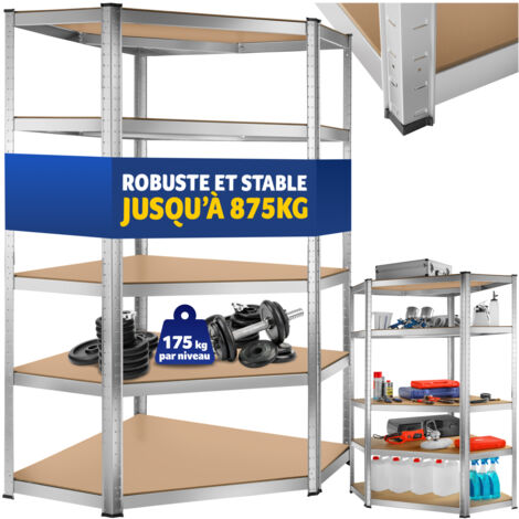 Etagère charge lourde d'angle plateau en acier 180x89,5x89,5 cm