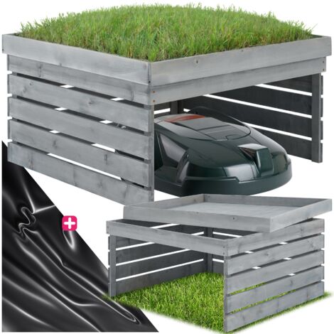 Tectake – Garage pour robot tondeuse en bois de pin teinté – Toit végétalisable pour intégration extérieure – Résistant aux intempéries – Dimensions 84x78x46cm