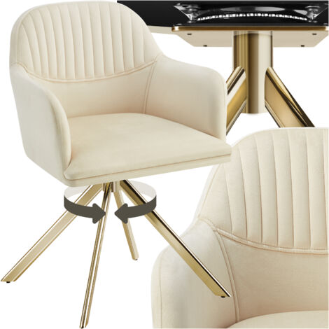Chaise pivotante à 360° en velours avec rembourrage épais crème/or (1/5)