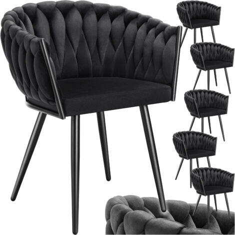Lot 6 chaises de salle à manger en velours design noué noires