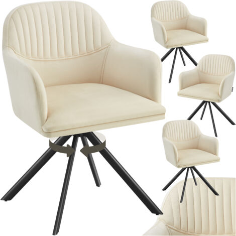 Lot 4 chaises pivotantes à 360° en velours avec rembourrage crème/noir (1/4)