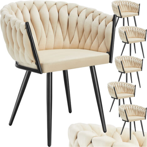 Lot 6 chaises de salle à manger en velours design noué sables