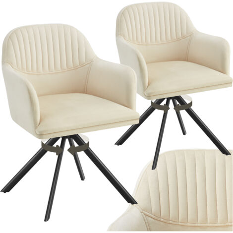 Lot 2 chaises pivotantes à 360° en velours avec rembourrage crème/noir (1/5)