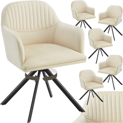 Lot 6 chaises pivotantes à 360° en velours avec rembourrage crème/noir (1/5)