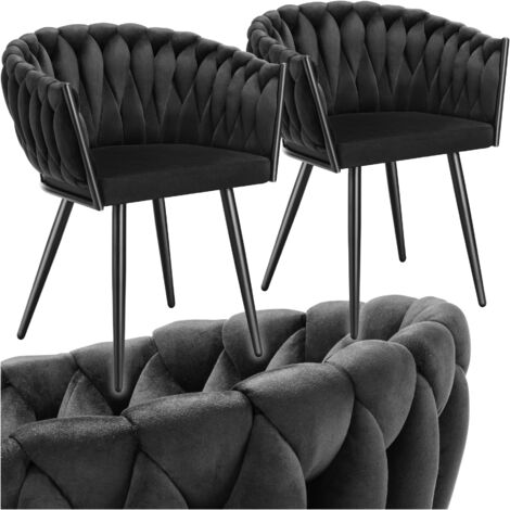 Lot 2 chaises de salle à manger en velours design noué noires