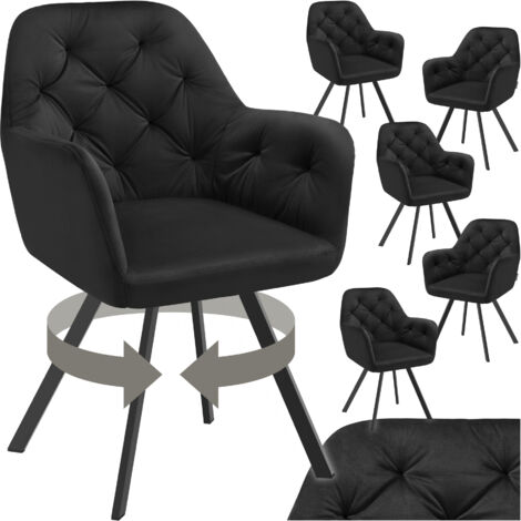 Tectake – Lot de 6 fauteuils pivotants 180° en velours noir – Rembourrés en mousse épaisse – Accoudoirs et pieds en acier laqué – Hauteur d'assise 46,5 cm (1/5)