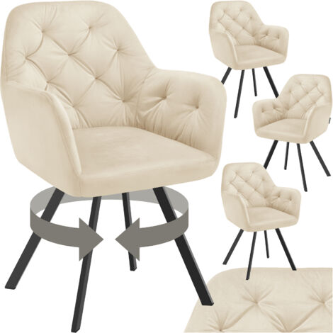 Lot 4 fauteuils pivotants 180° velours rembourrés matelassés crème (1/5)