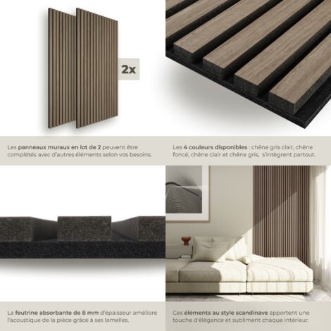 Panneaux acoustiques SONIC WALL aspect bois - Chêne foncé, Lot de 2