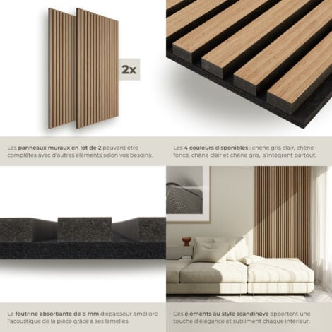 Panneaux acoustiques SONIC WALL aspect bois - Chêne clair, Lot de 2