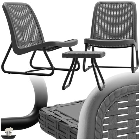 Tectake – Salon de jardin 2 places en imitation rotin anti-UV gris – Chaises ergonomiques – Table d'appoint 38x38cm – Confort optimal pour extérieur (1/5)