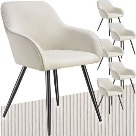 Lot de 6 chaises en velours côtelé forme ergonomique crème/noir (1/5)