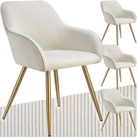 Lot de 4 chaises en velours côtelé forme ergonomique crème/or (1/5)