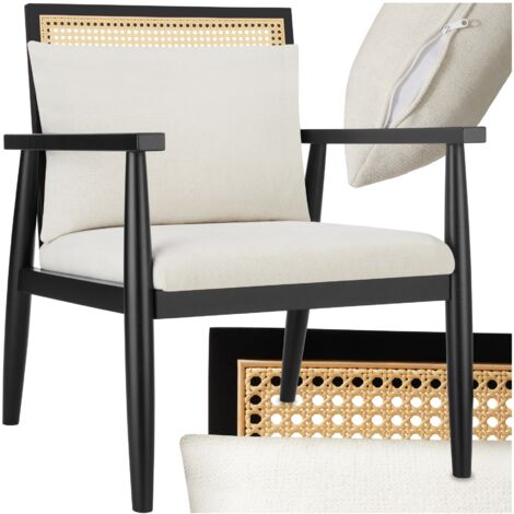 Tectake – Fauteuil lounge en bois massif et acier – Coussin épais 8 cm – Dossier haut 50,5 cm – Confort optimal pour intérieur (1/5)