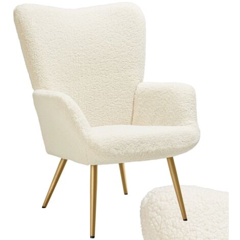 Fauteuil Rembourré avec revêtement bouclette ergonomique crème/or (1/5)