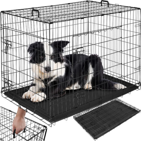 Caisse grillagée pour chien pliable avec 2 portes en acier noir