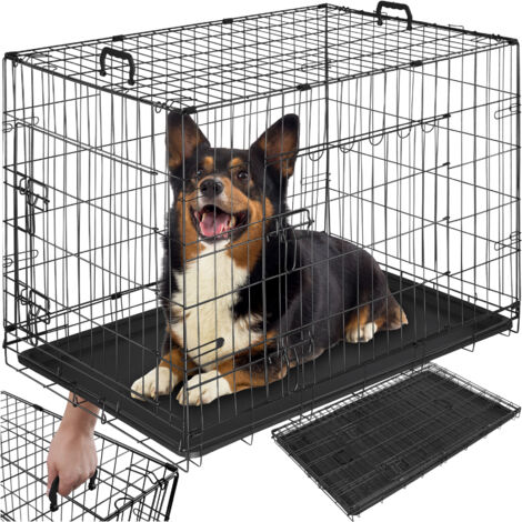 Cage pour chien en acier grillagée et pliable avec 2 portes noir