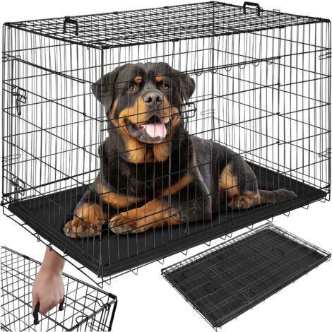 Caisse grillagée pour chien pliable avec 2 portes en acier noir